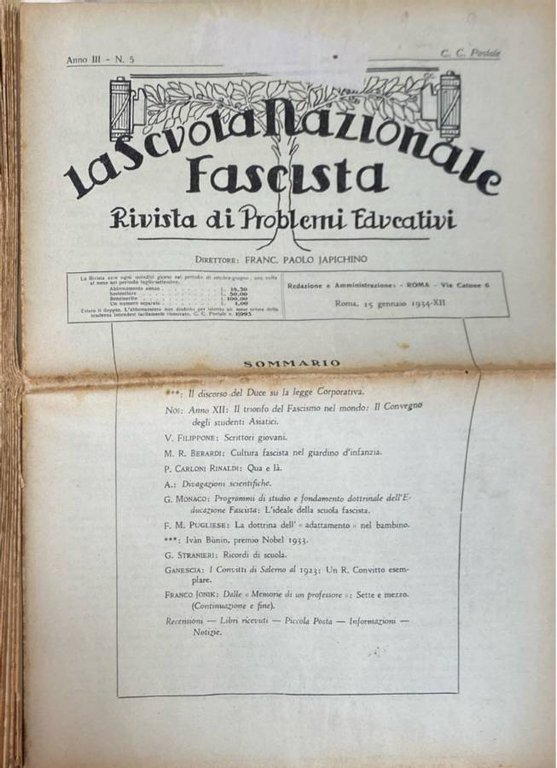 La Scuola Nazionale Fascista anno III n da 5 a 17, 1934