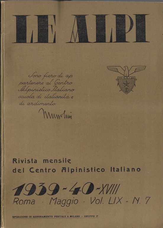 Le alpi Vol. LIX n. 7 1939-40