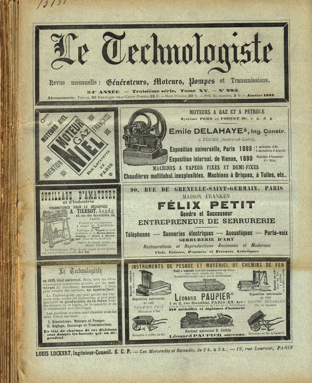Le Technologiste. Revue mensuelle: generateurs, moteurs, pompes et transmissions. 54 … | Immagine Gallery 2