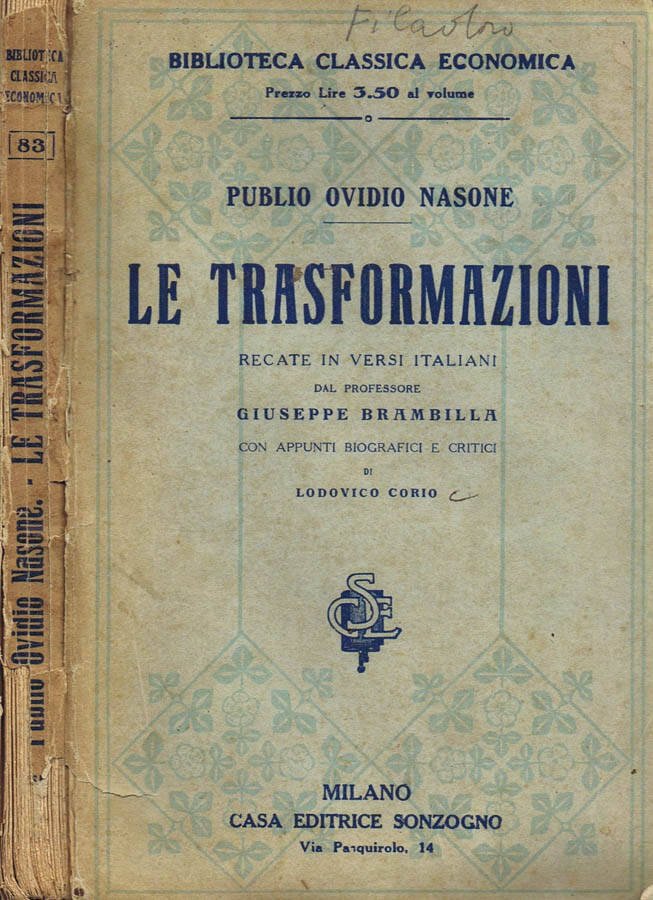 Le Trasformazioni Recate in Versi Italiani dal Professore Giuseppe Brambilla | Immagine principale