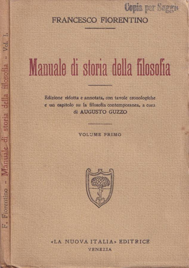 Manuale di storia della filosofia, vol. I (Autografo)