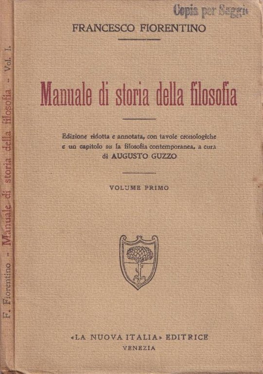 Manuale di storia della filosofia, vol. I (Autografo)