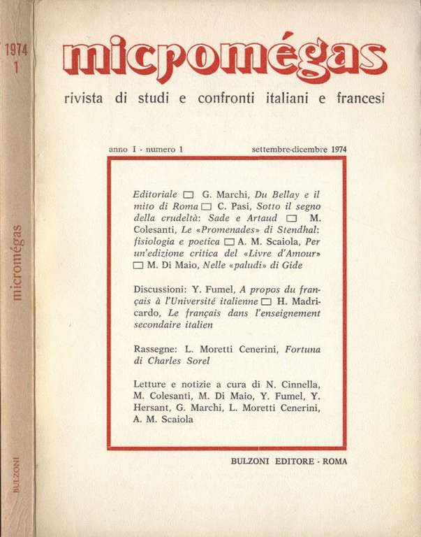 Micromègas Anno I n. I Settembre - Dicembre 1974