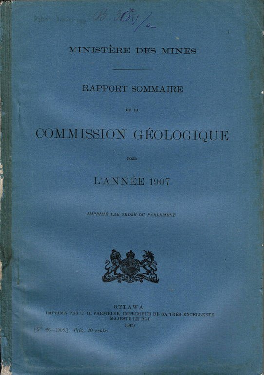 Ministère des Mines - Rapport Sommaire de la Commission Géologique