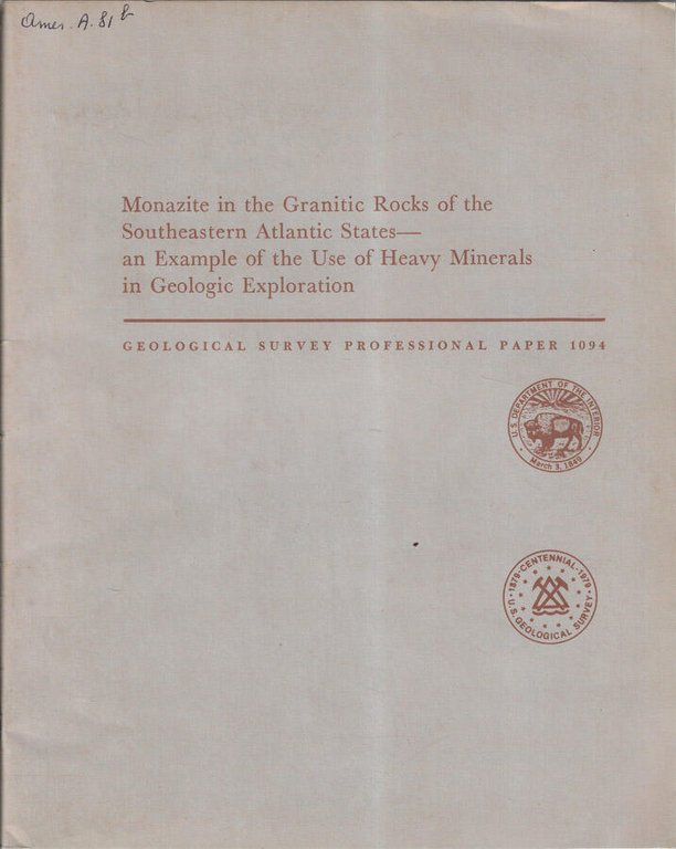 Monazite in the granitic rocks of the southeastern atlantic states …