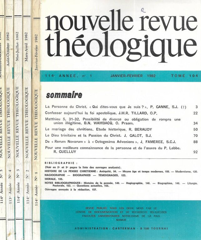 Nouvelle Revue Théologique 114° annee N. 1, 2, 3, 4, …