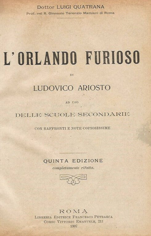 Orlando Furioso di Ludovico Ariosto ad uso delle scuole secondarie