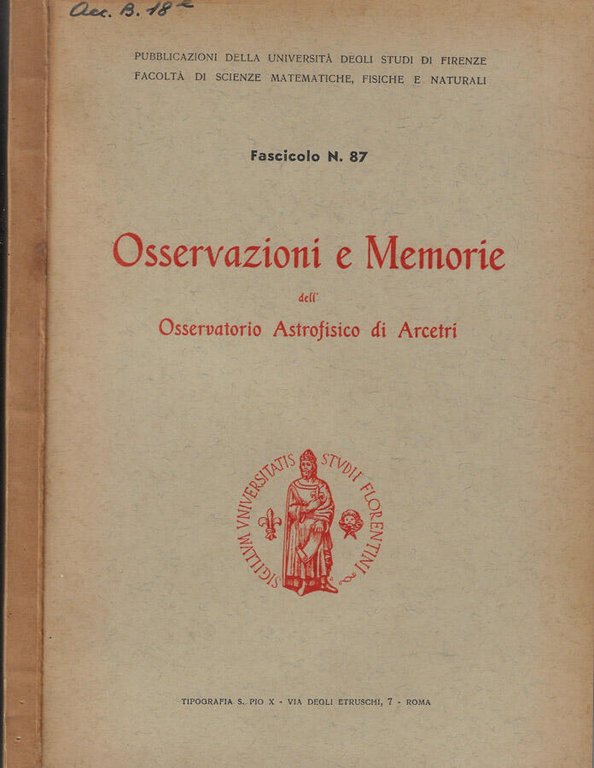 Osservazioni e memorie dell'Osservatorio Astrofisico di Arcetri Fascicolo 87 1965