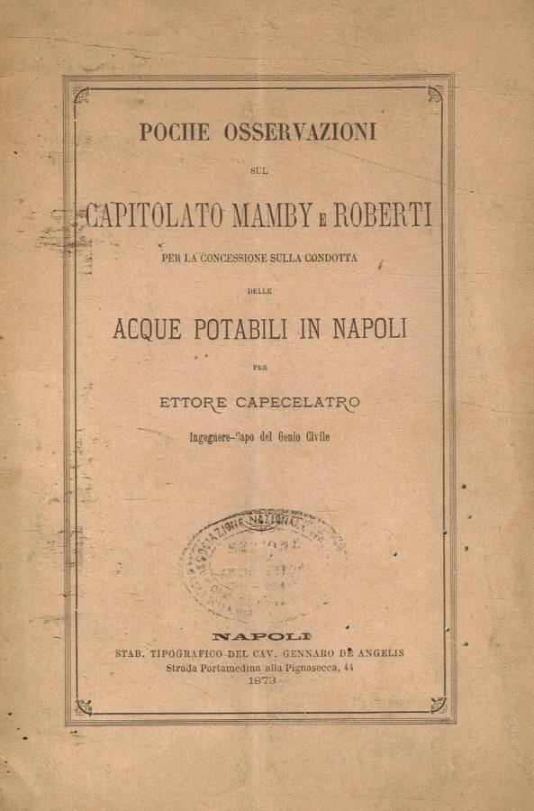 Poche osservazioni sul capitolato Mamby e Roberti per la concessione … | Immagine principale