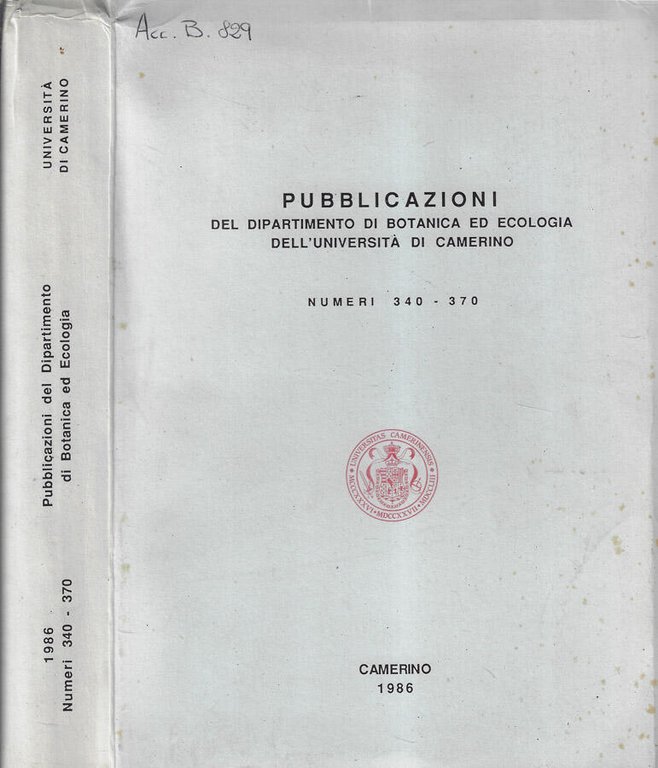 Pubblicazioni del Dipartimento di Botanica ed Ecologia dell'Università di Camerino …