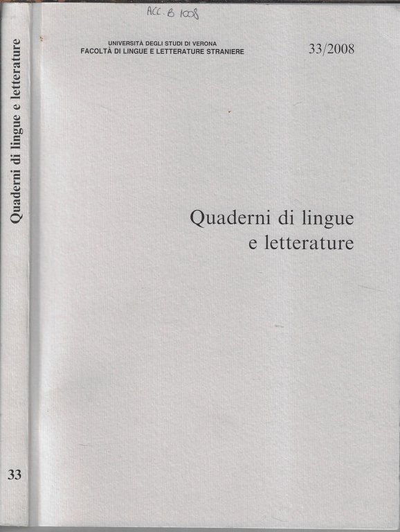 Quaderni di lingue e letterature N. 33 2008