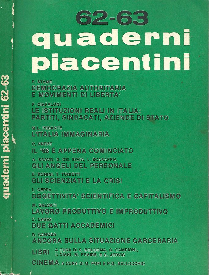 Quaderni piacentini, anno XVI, n. 62 - 63, aprile 1977 | Immagine principale