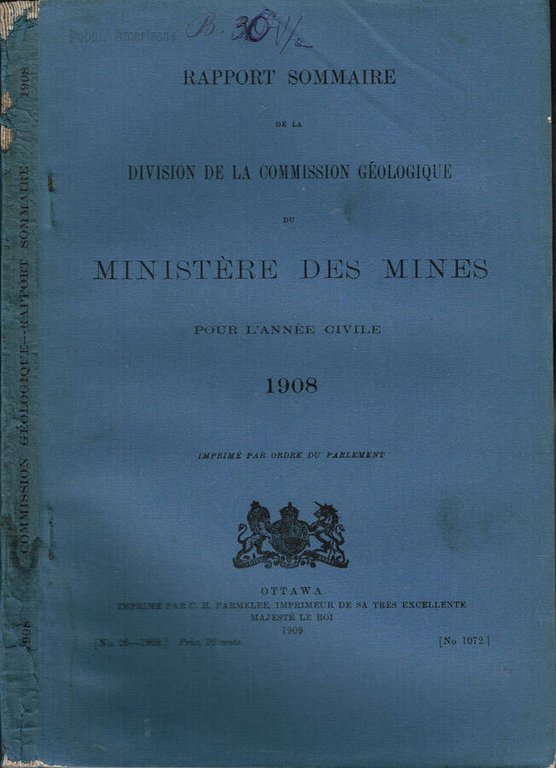 Rapport Sommaire de la Division de la Commission Géologique du …