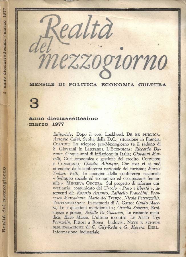 Realtà del Mezzogiorno. Mensile di politica, economia, cultura. Anno XVII … | Immagine principale