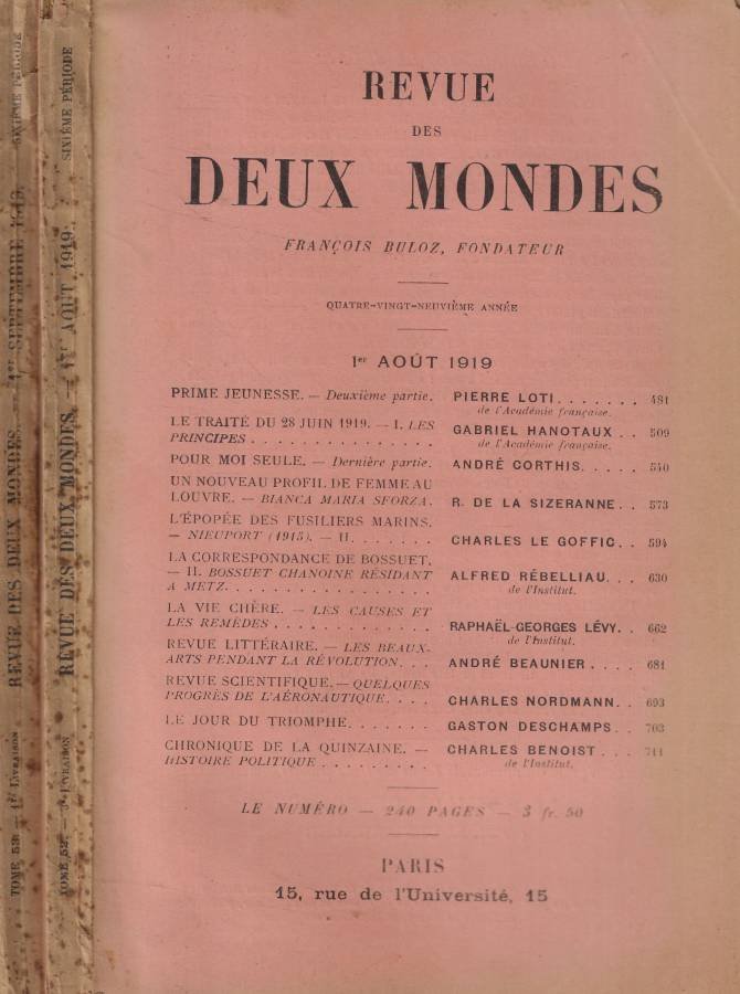 Revue des deux Mondes 2 fascicoli Anno 1919