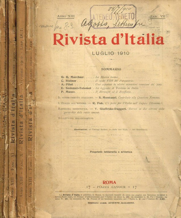 Rivista d'Italia. Lettere, scienza ed arti. Anno XIII, 1910, fasc.VII …