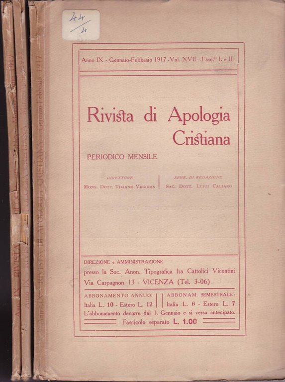 Rivista di apologia cristiana Anno IX volumi XVII (fascicoli I …
