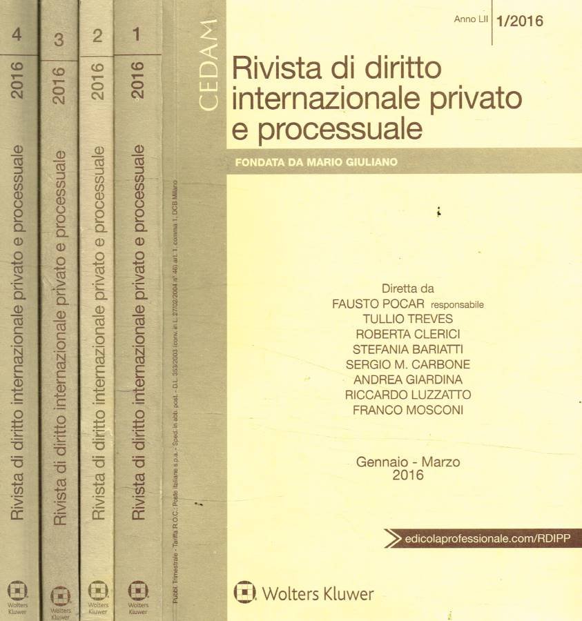 Rivista di diritto internazionale privato e processuale anno LII, 2016 | Immagine principale