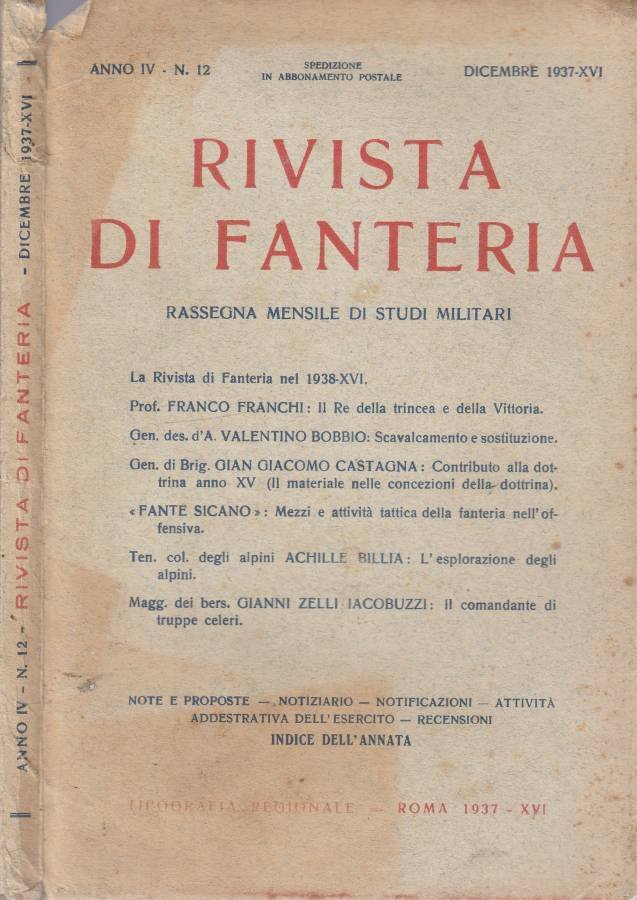Rivista di fanteria anno IV, n 12, dicembre 1937 | Immagine principale