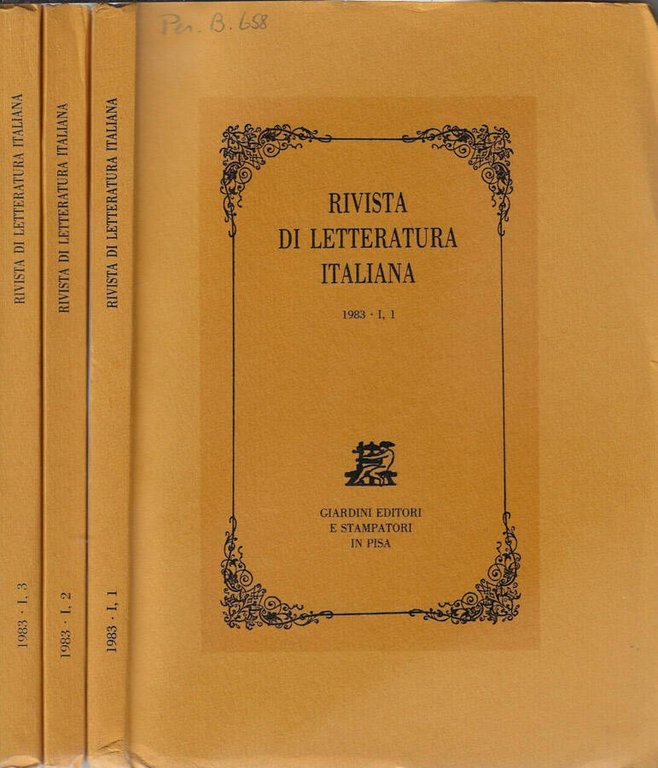 Rivista di letteratura italiana 1983 I N. 1, 2, 3 …