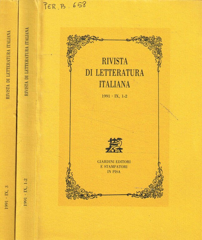 Rivista di letteratura italiana. 1991, IX 1/2, 3 | Immagine Gallery 2