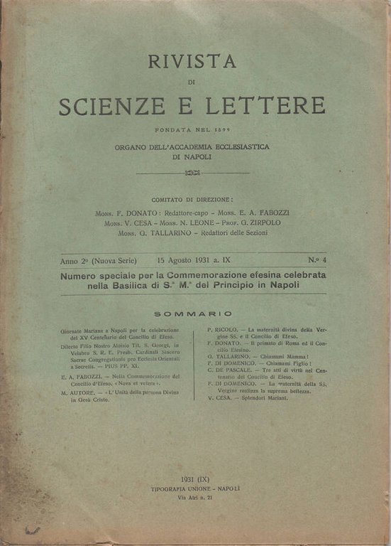 Rivista di Scienze e Lettere - Numero speciale per la …