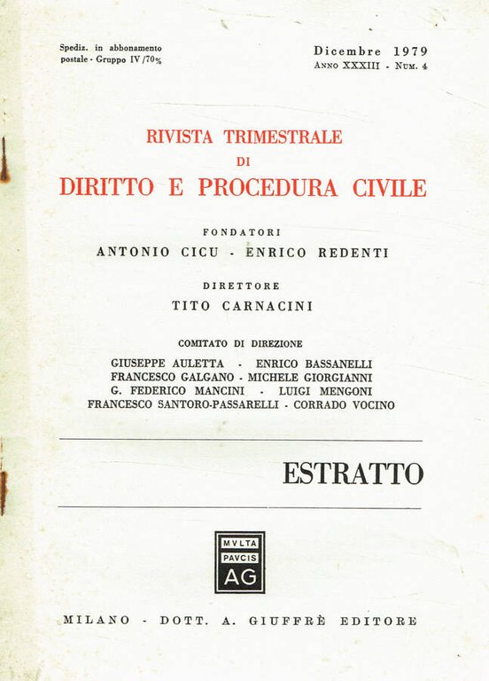 RIVISTA TRIMESTRALE DI DIRITTO E PROCEDURA CIVILE ANNO XXXIII NUM.4