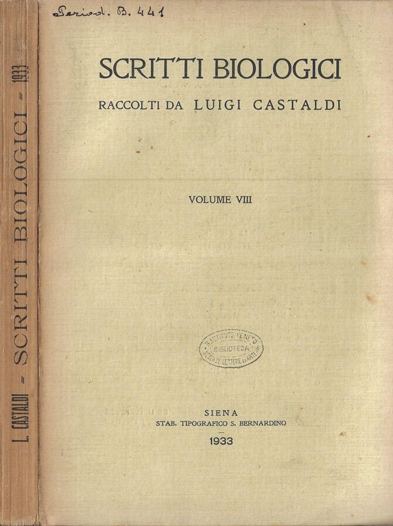 Scritti biologici Volume VIII 1933