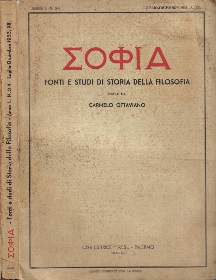 Sophia. Fonti e Studi di Storia della Filosofia - Anno …