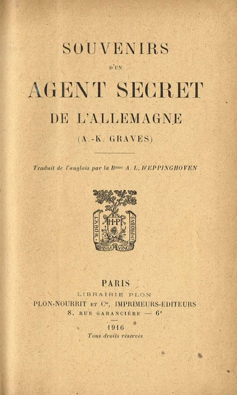 SOUVENIRS D'UN AGENT SECRET DE L'ALLEMAGNE