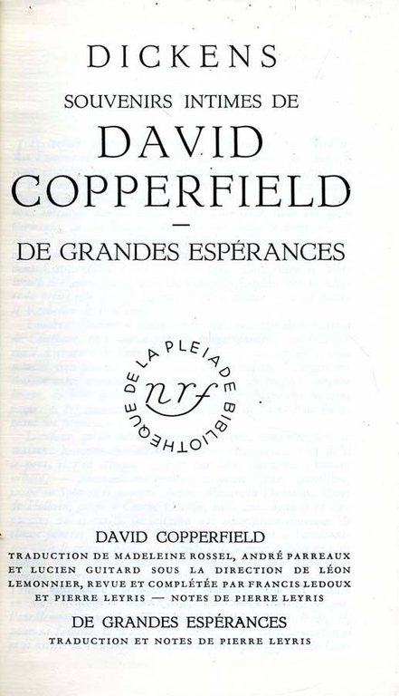Souvenirs intimes de David Copperfield- De grandes esperances