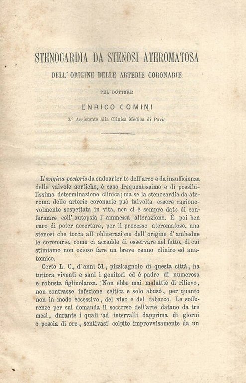 Stenocardia da stenosi ateromatosa dell'origine delle arterie coronarie