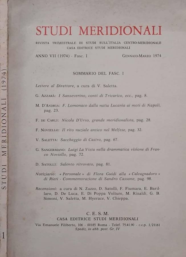 Studi meridionali. Rivista trimestrale di studi aull'Italia centro-meridionale. Anno VII. …