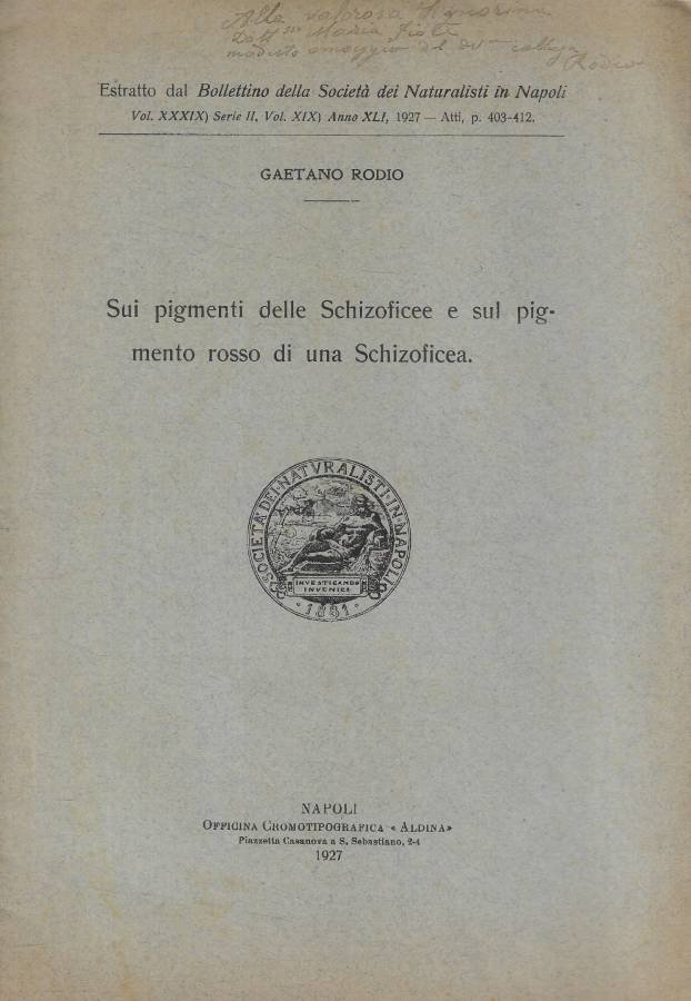 Sui pigmenti delle Schizoficee e sul pigmento rosso di una … | Immagine principale