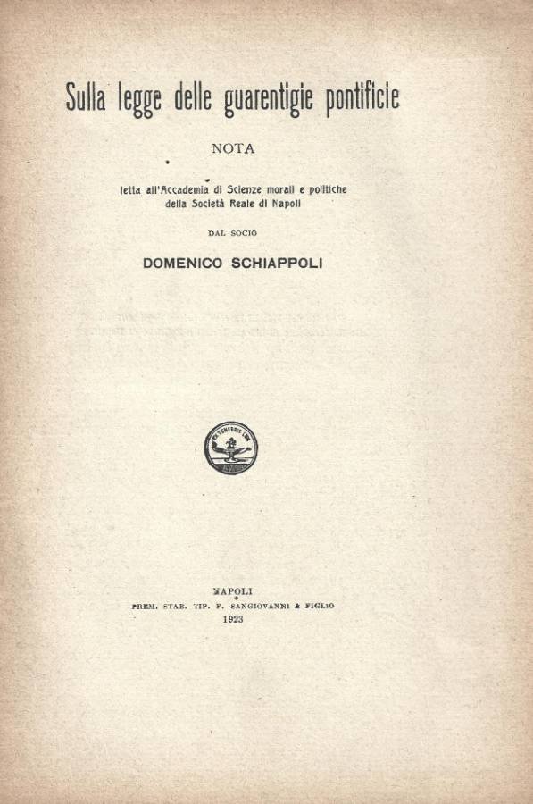 Sulla legge delle guarentigie pontificie. Letta all'Accademia di scienze morali …
