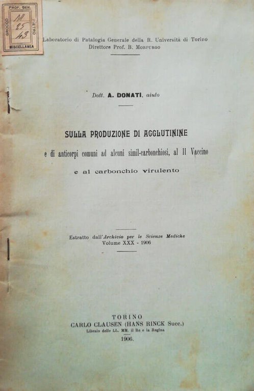 Sulla produzione di agglutinine e di anticorpi comuni ad alcuni … | Immagine Gallery 2