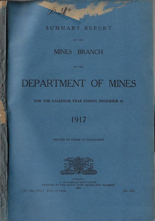 Summary report of the mines branch of the Department of …