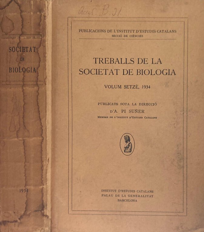 Treballs De La Societat De Biologia, Volum setze, 1934