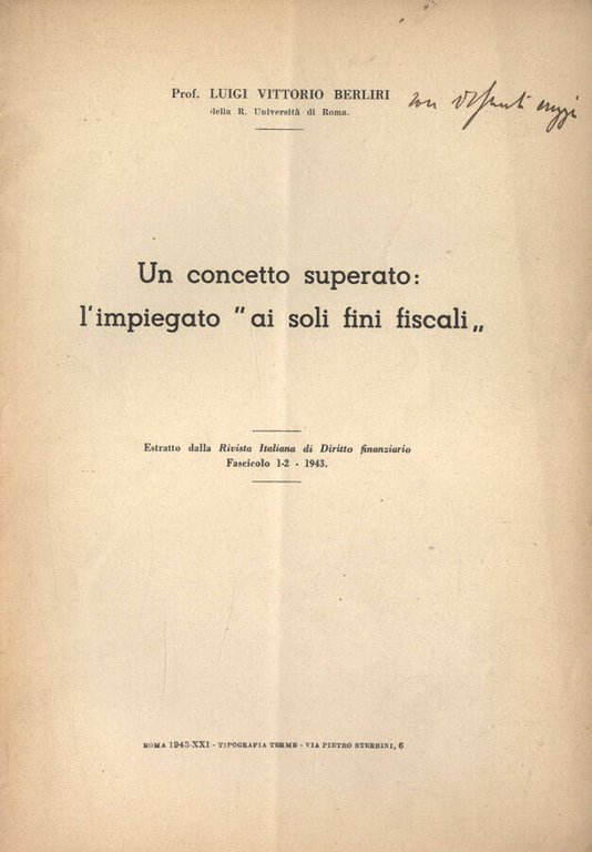 Un concetto superato: l' impiegato " ai soli fini fiscali …