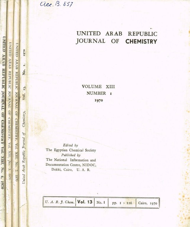 United Arab Republic journal of chemistry. Vol.XIII, n.1, 2, 3, … | Immagine Gallery 2