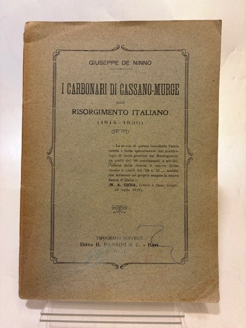 I Carbonari di Cassano-Murge nel Risorgimento Italiano (1814-1830). (DEDICA) | Immagine principale