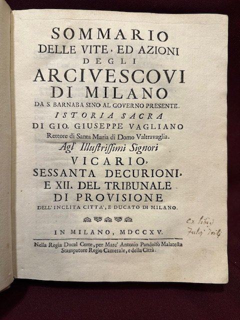 Sommario delle vite ed, azioni degli arcivescovi di Milano da …