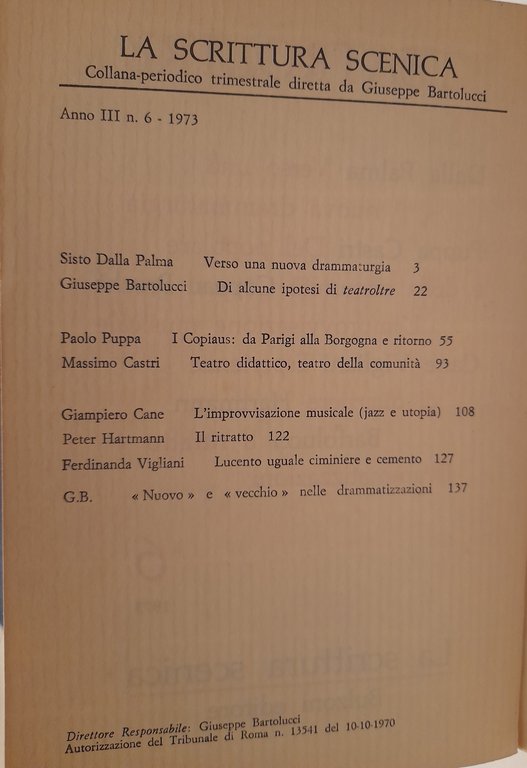 Teatroltre. La scrittura scenica n° 6/1973 Anno III