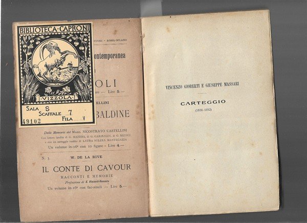 Gioberti-Massari. Carteggio (1838-52). Pubblicato e annotato da Gustavo Balsamo Crivelli.