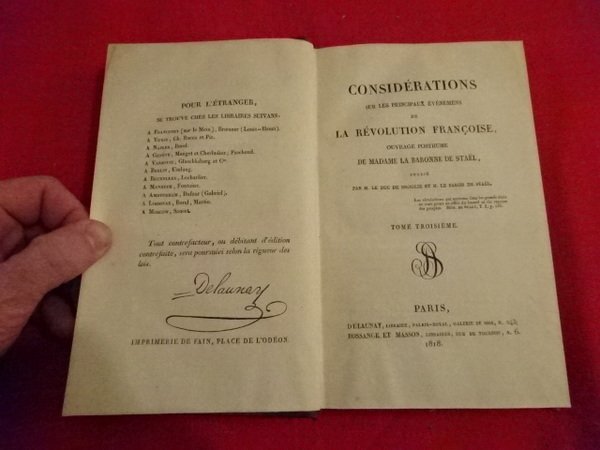 Considérations sur les principaux évènements de la Révolution Française.