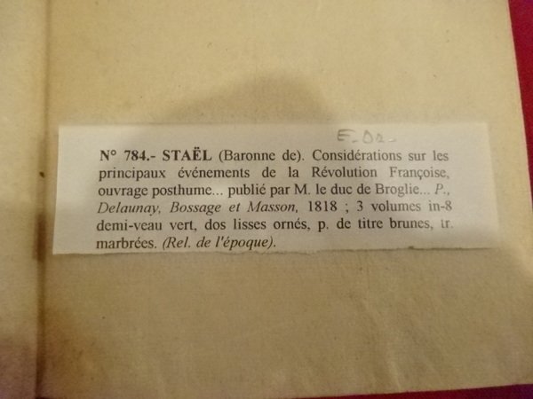 Considérations sur les principaux évènements de la Révolution Française.