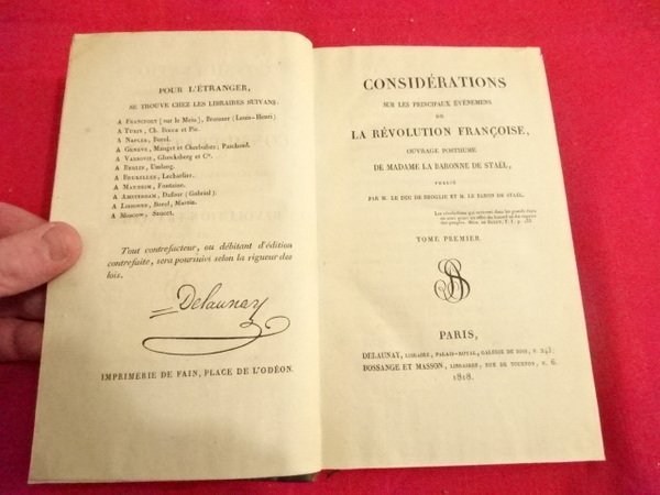 Considérations sur les principaux évènements de la Révolution Française.