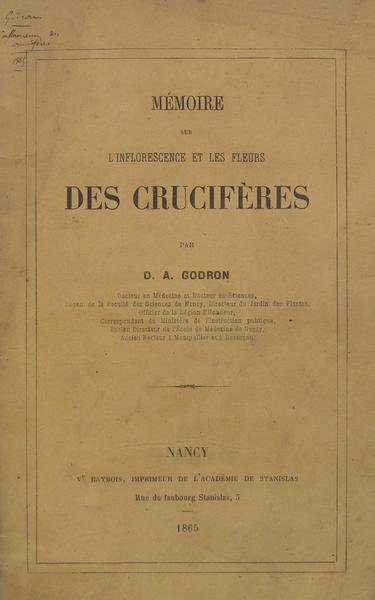 Mémoire sur les Inflorescence et les fleurs des Crucifères