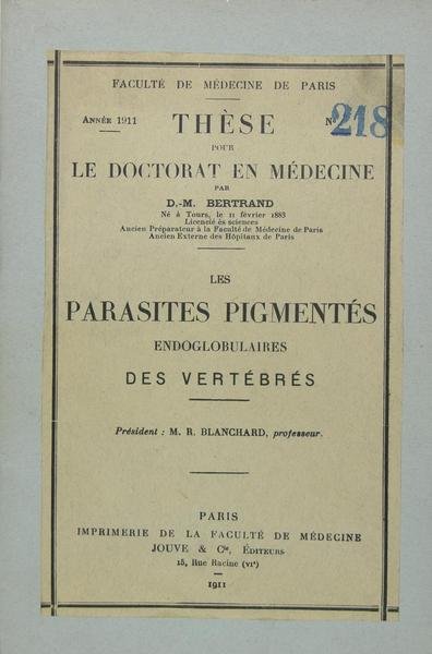 Les parasites pigmentés endoglobulaires des vertébrés