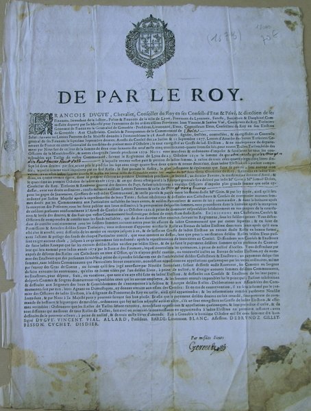 De par le Roy. François Dugue. aux chastelains . de …